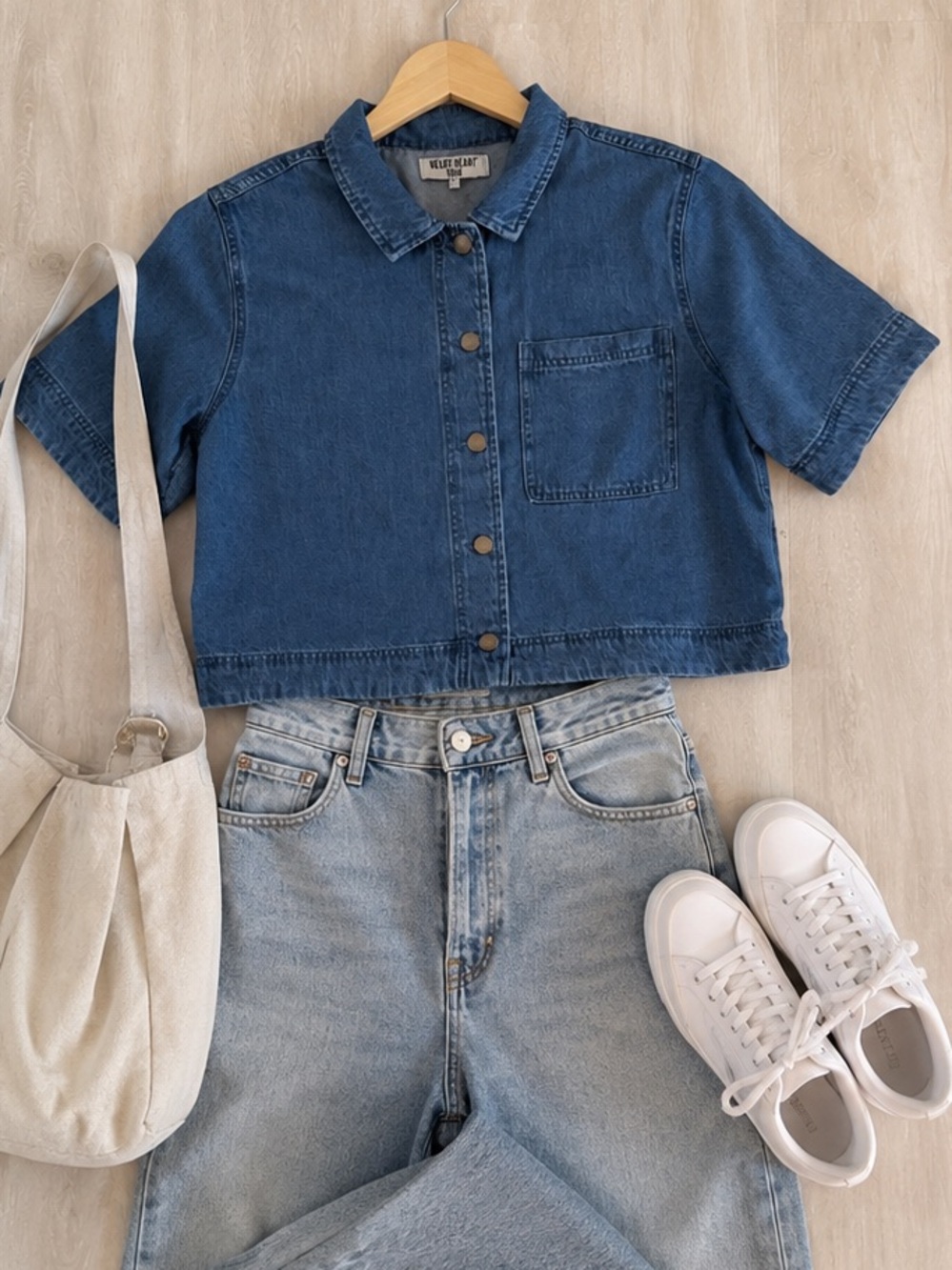Velvet Heart Denim Cropped Button-Front Shirt – Women's Large
